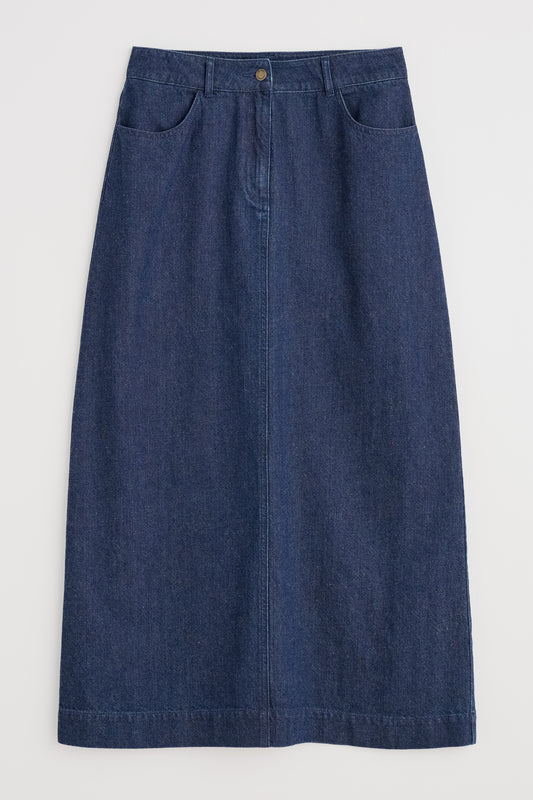 Midirock aus Denim mit Obst-Print
