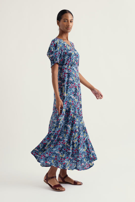 Marsh Violet Short Sleeve Empire Line Dress