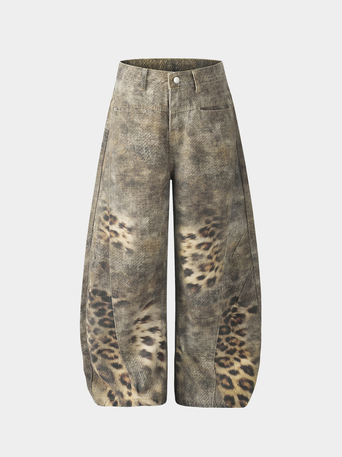BeltSkip – Unisex 3D-gedruckte Distressed-Hose im Leopard-Design mit geschwungenem Beinverlauf
