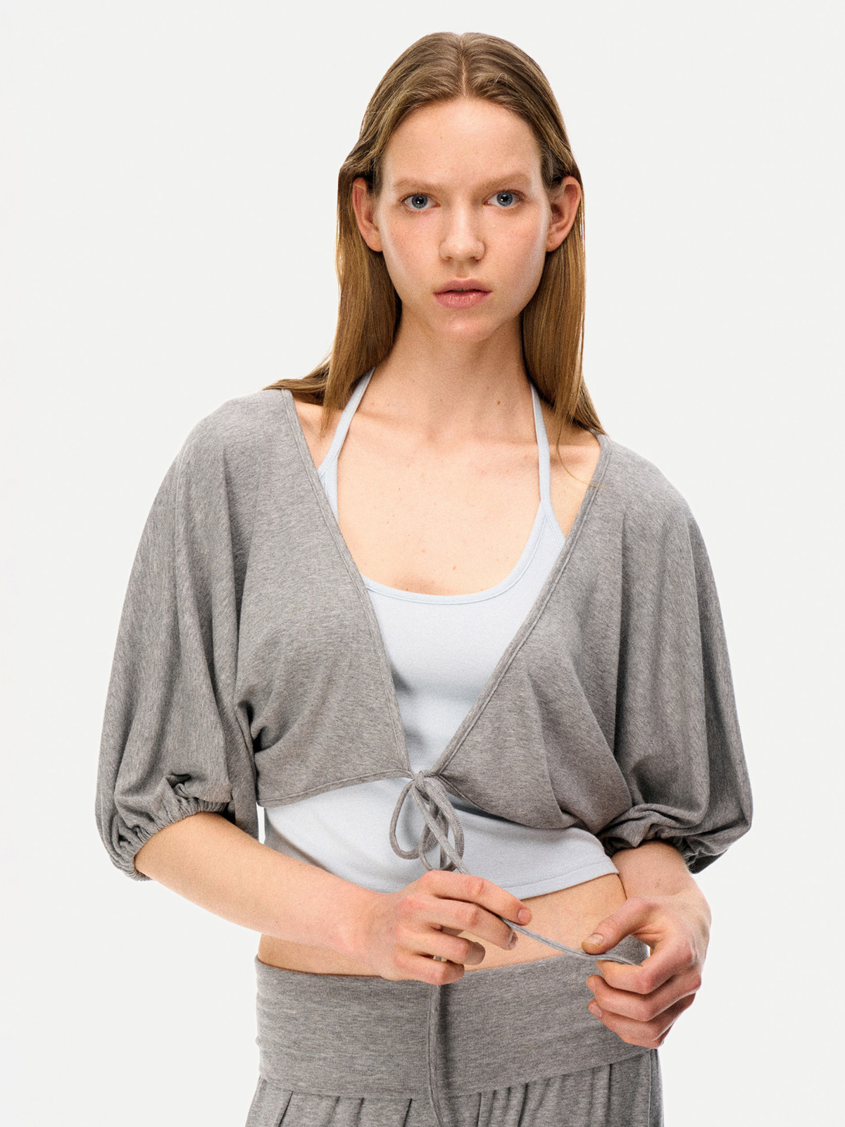 SilkTouch – Damen-Strickset mit Kontrast-Ballonärmeln und verkürztem Schnitt
