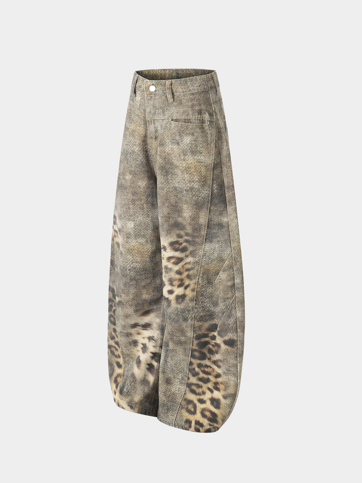 BeltSkip – Unisex 3D-gedruckte Distressed-Hose im Leopard-Design mit geschwungenem Beinverlauf