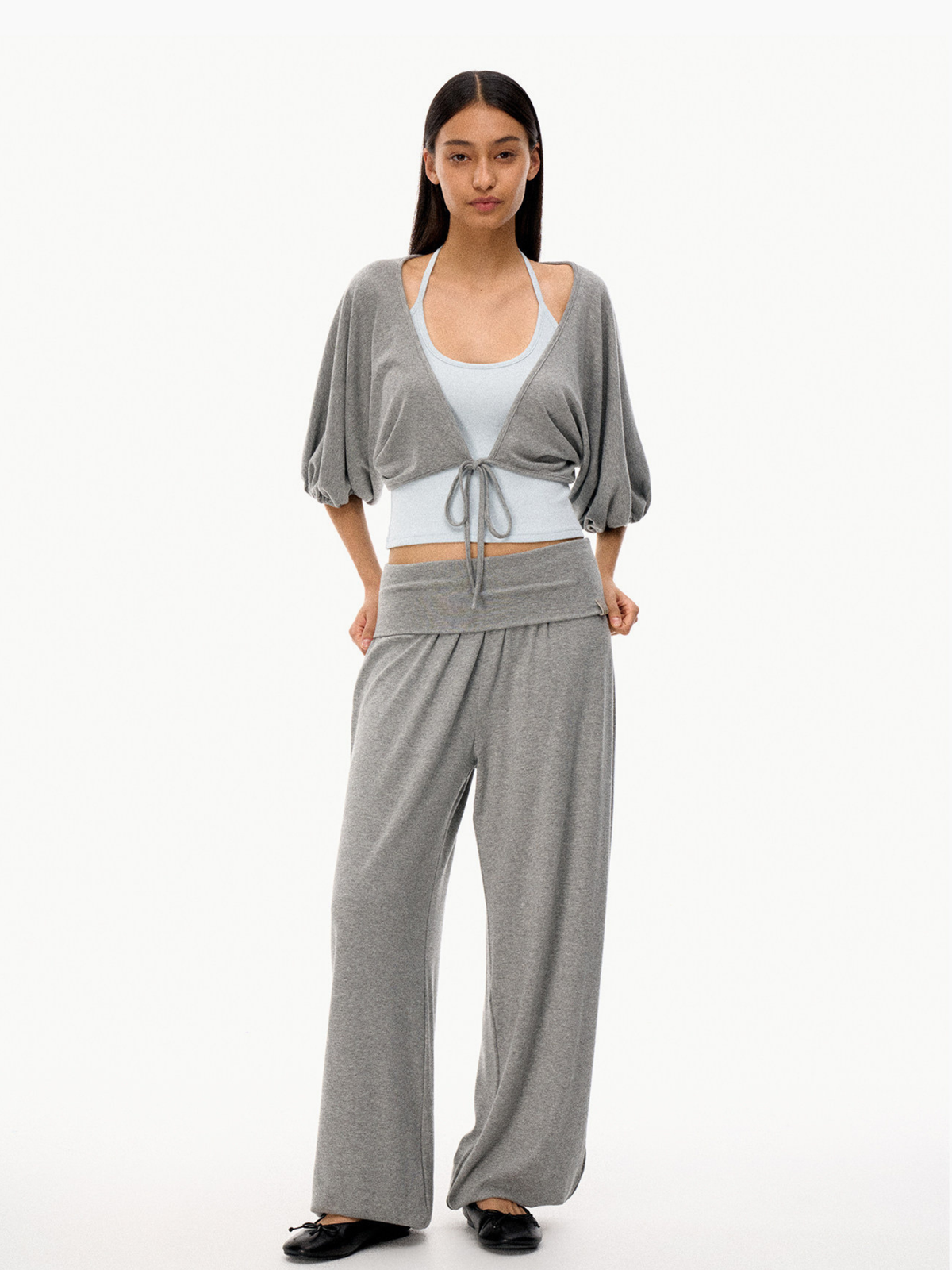 SilkTouch – Damen-Strickset mit Kontrast-Ballonärmeln und verkürztem Schnitt