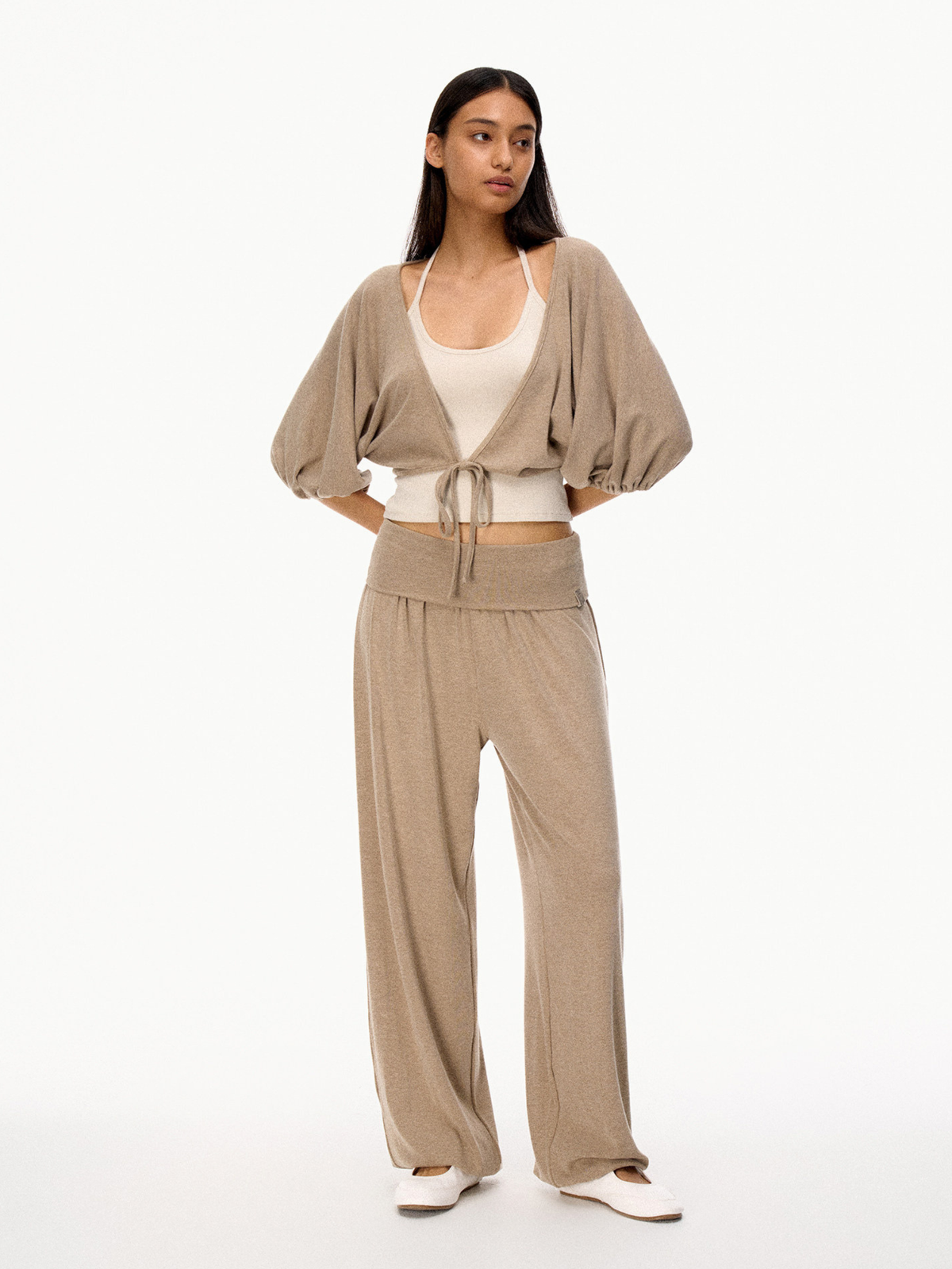 SilkTouch – Damen-Strickset mit Kontrast-Ballonärmeln und verkürztem Schnitt
