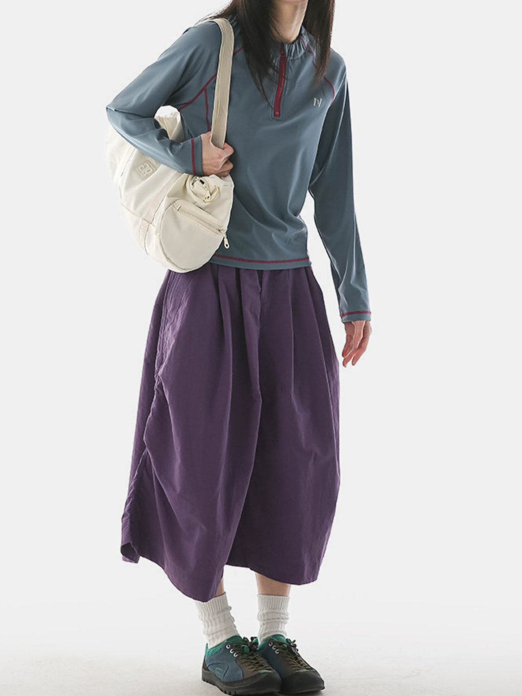 Clifftide – Wasserabweisender, schnell trocknender Midi-Rock aus Knitterstoff für Damen