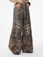 BeltSkip – Unisex 3D-gedruckte Distressed-Hose im Leopard-Design mit geschwungenem Beinverlauf