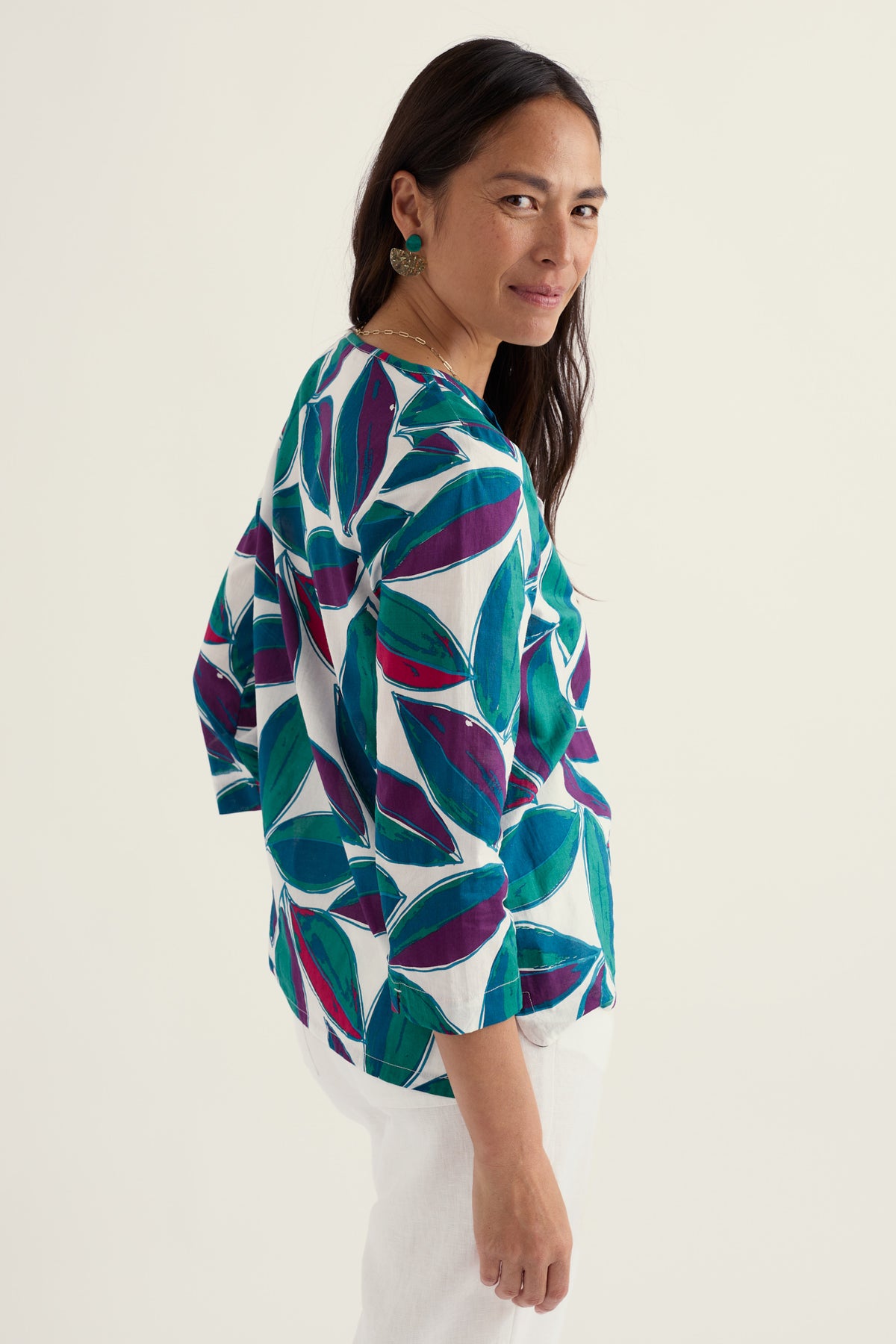 Watercolour Sketch 3/4 Sleeve Top in GOTS-Certified Organic Cotton