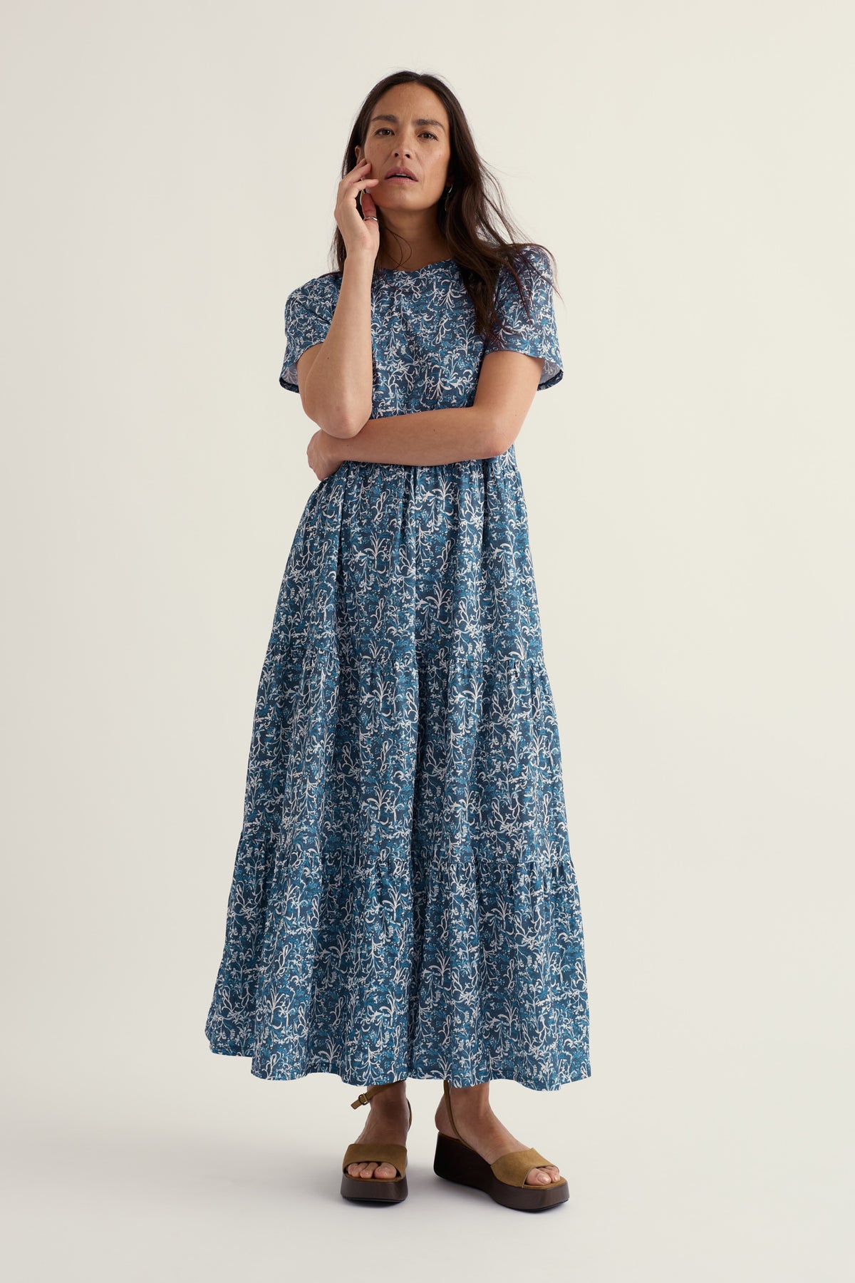 Line Strokes Short Sleeve Dress in GOTS-Certified Organic Cotton Jersey