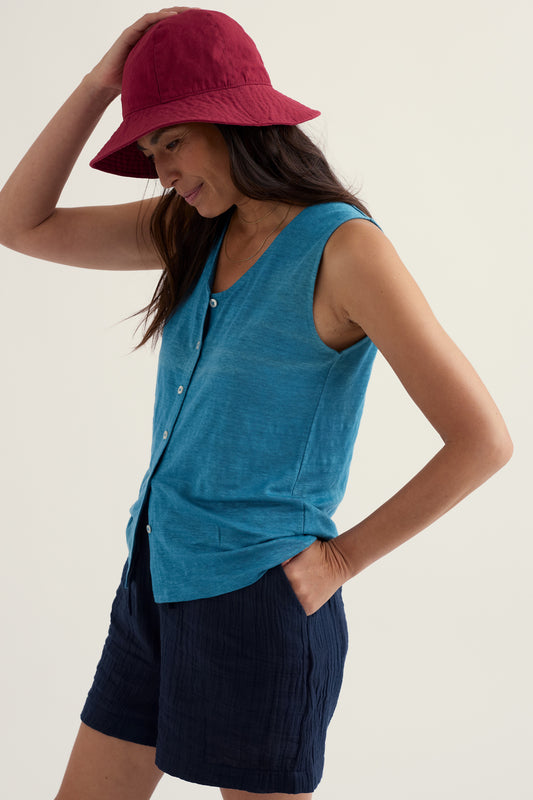 Carn Glaze Linen Button-Through Vest