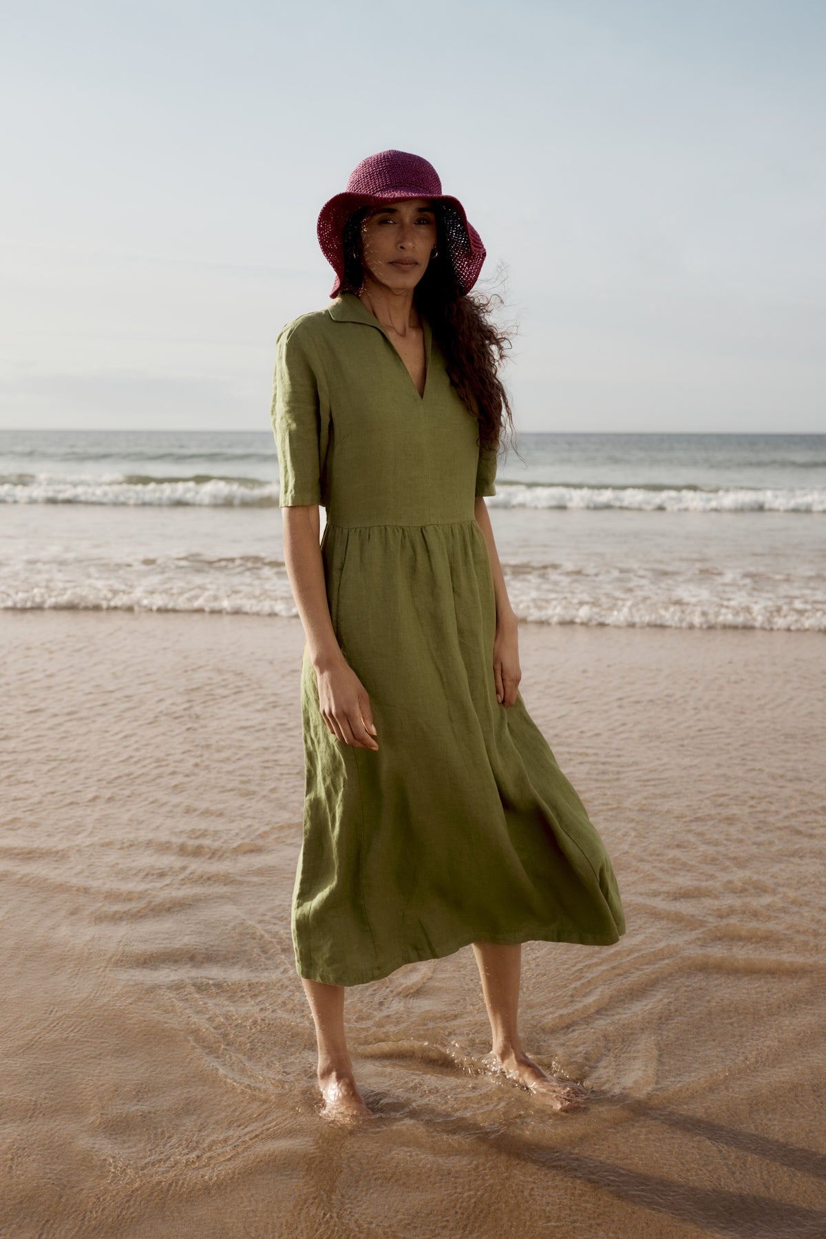 Fen Violet Leinen-Midikleid