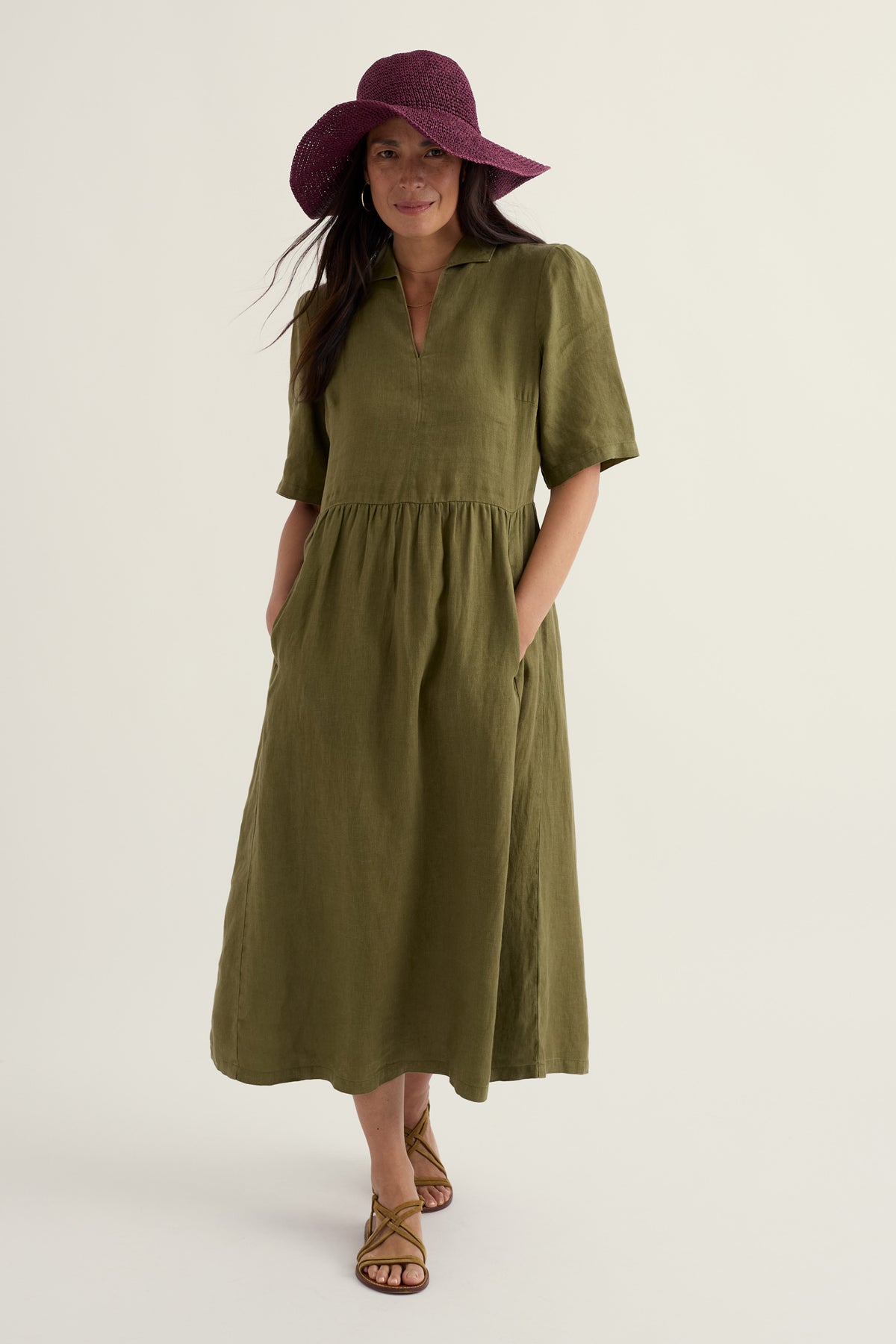 Fen Violet Leinen-Midikleid