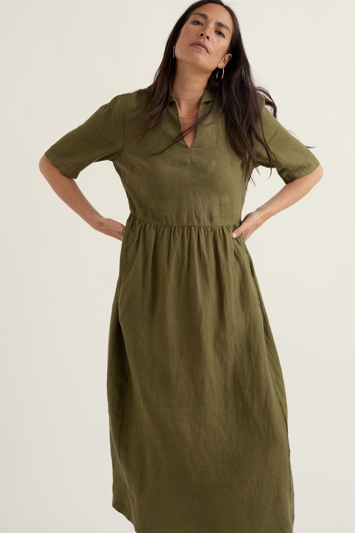 Fen Violet Leinen-Midikleid