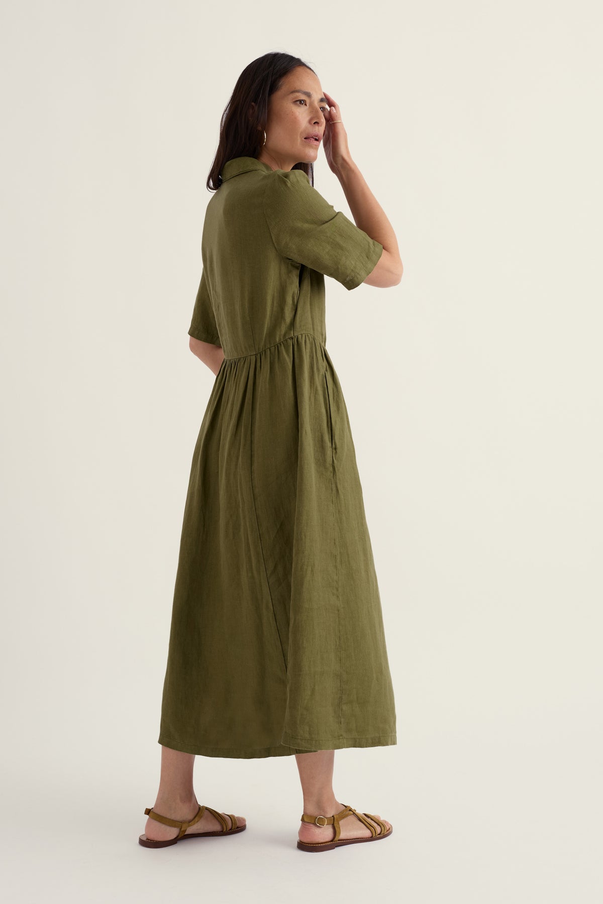 Fen Violet Leinen-Midikleid